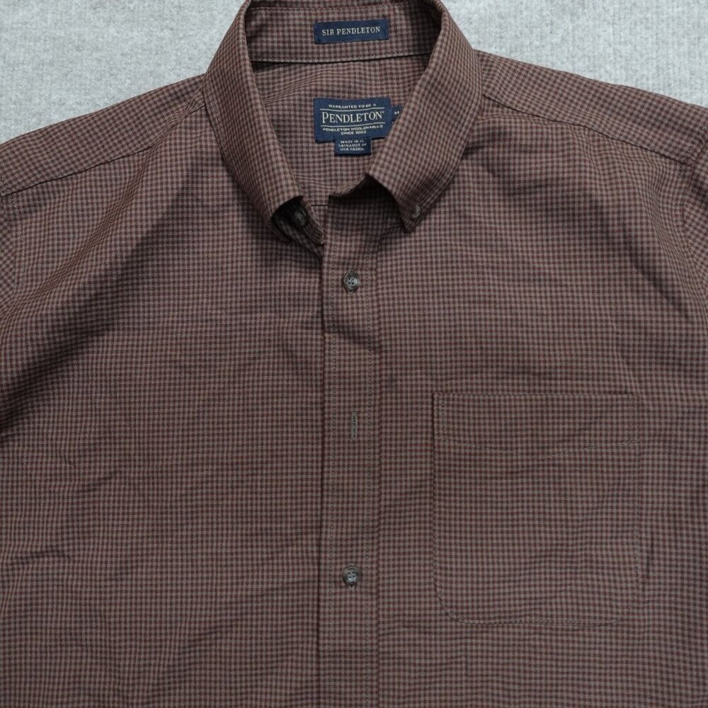 Pendleton Shirt Medium Brown Gingham Plaid Virgin… - image 1